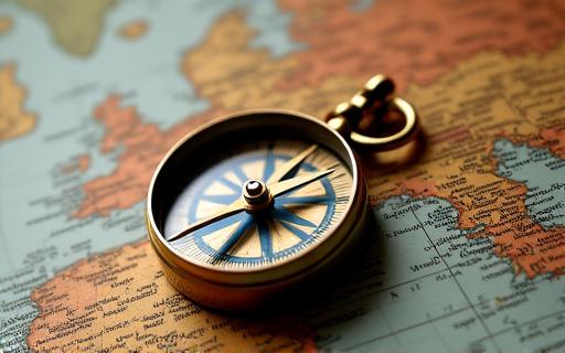 A compass pointing towards a new destination on a world map.